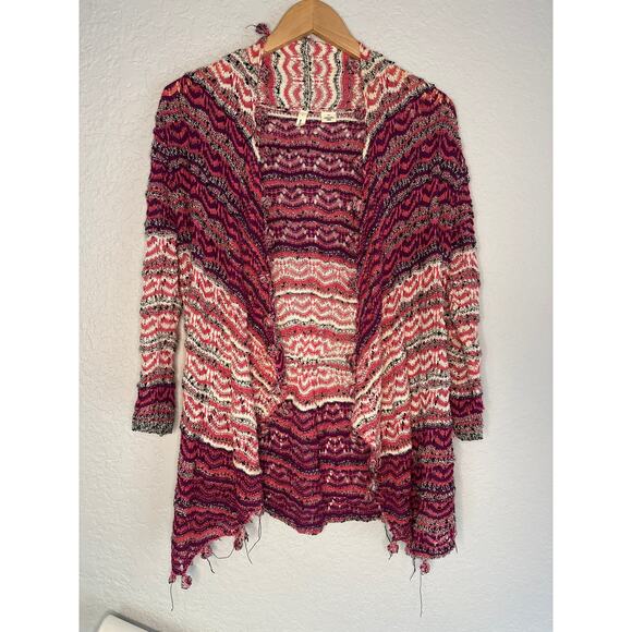 Anthropologie Moth Kasimira Open Knit Cardigan Pom Poms Pink Spring Lightweight - Picture 2 of 9